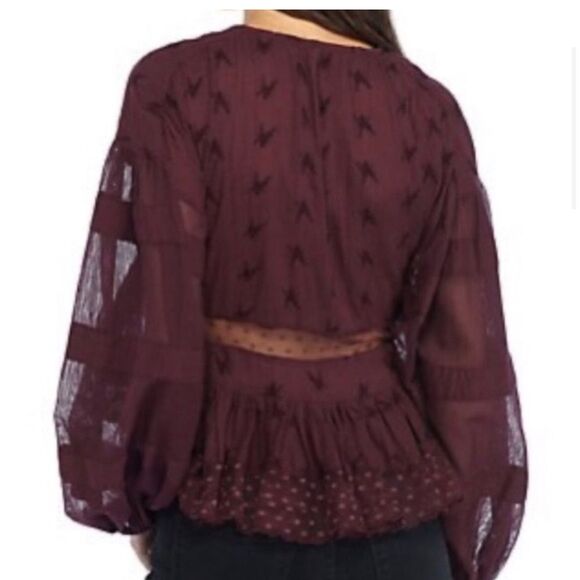 FREE PEOPLE Nostalgic Feels Blouse Burgundy Size Small - Picture 5 of 6